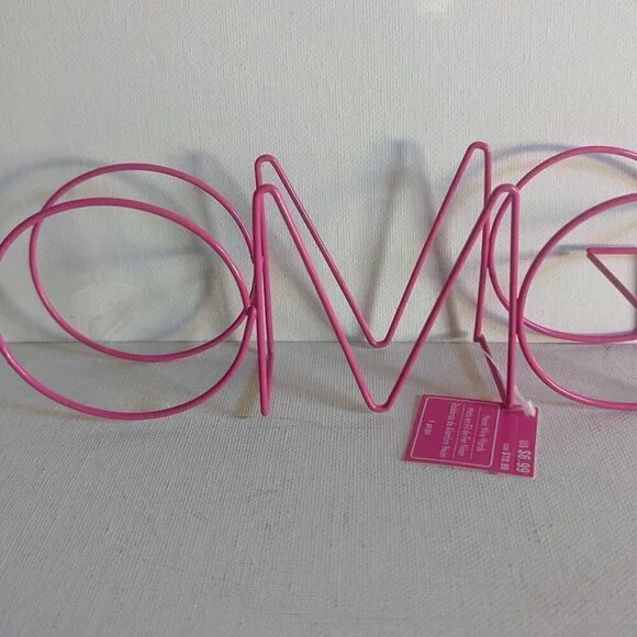 NWT Pink Wire 3D 'OMG' Retro Sign Summer 70s Home Table Decor Michael's Ashland - Picture 2 of 7
